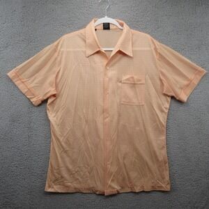 Joel Cal Made Vintage Disco Short Sleeve Polka Dot Shirt Mens XL Peach Polyester
